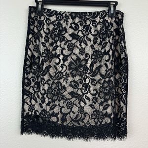 Haute Hippie Scalloped Lace Double Silk Lined Mini Skirt Black Cream Medium